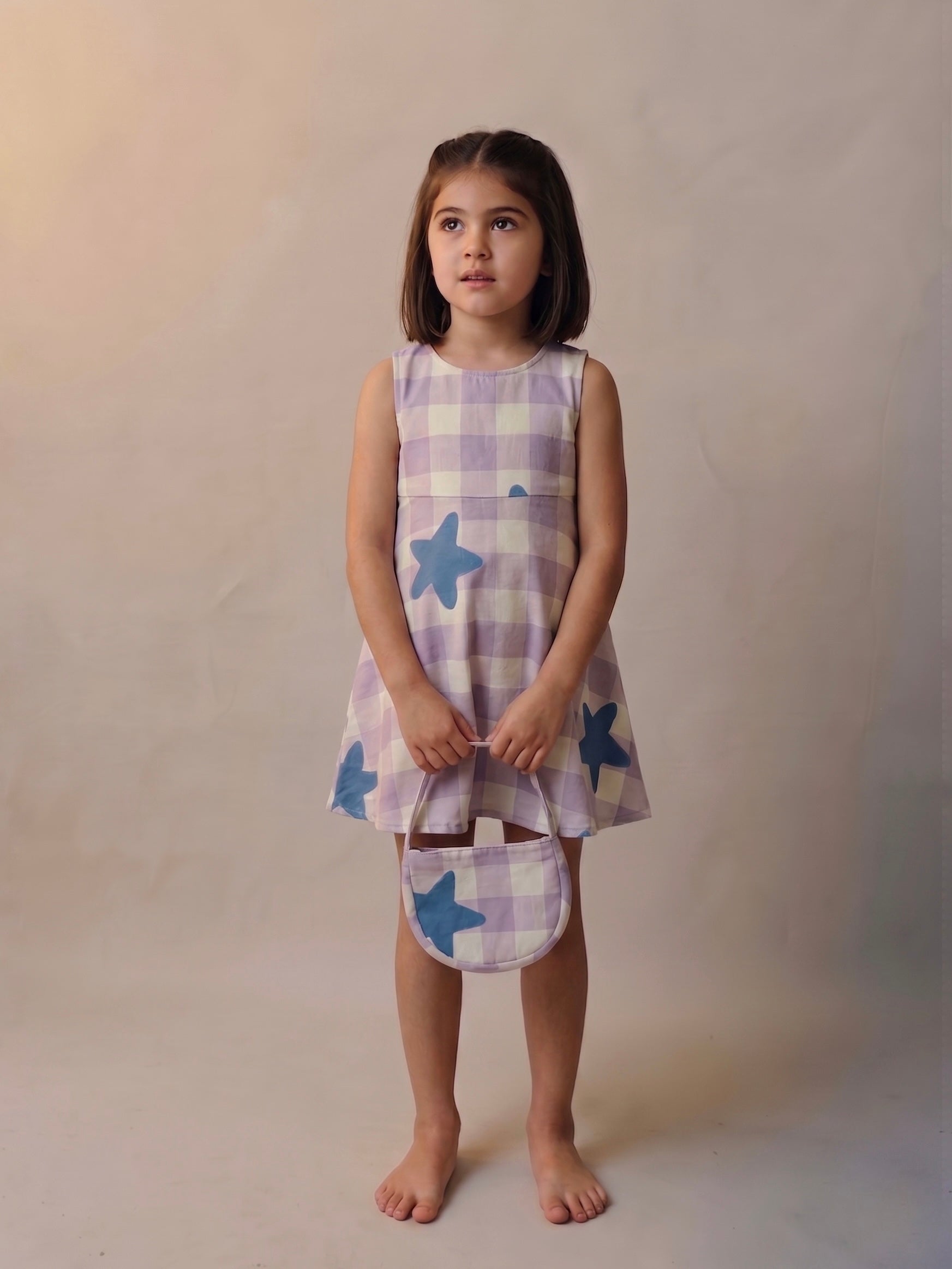 Vestido Jardinera Cuadros Lila Niña