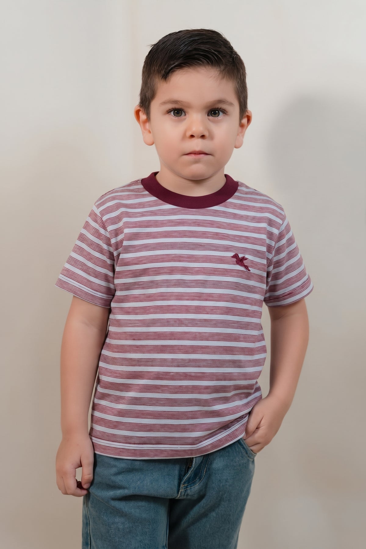 Camiseta Cascabel Niño Rayas Vino-Gris